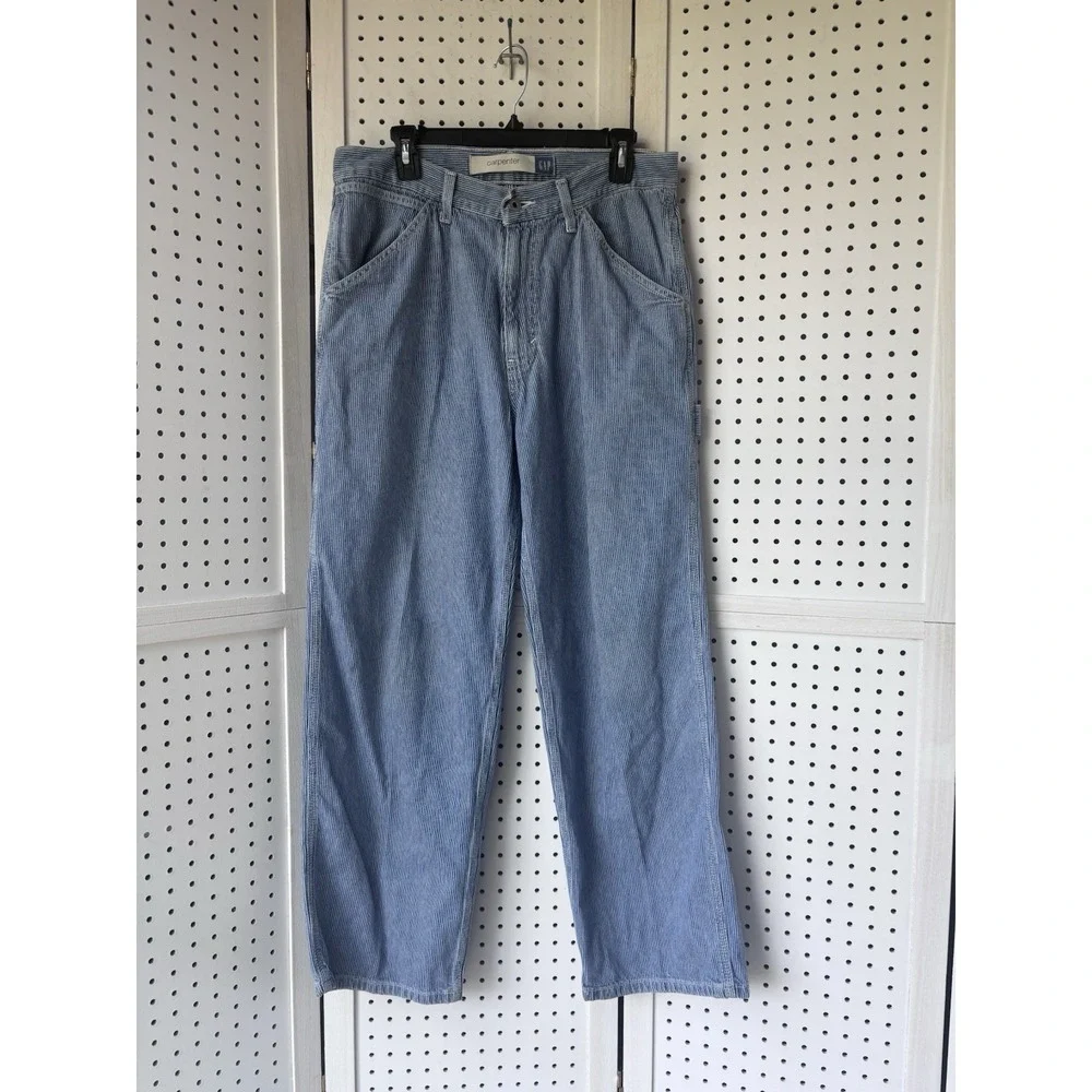 Gap Hickory Stripe Jeans Carpenter Faded Mens 35x32 Loose Straight Railroad